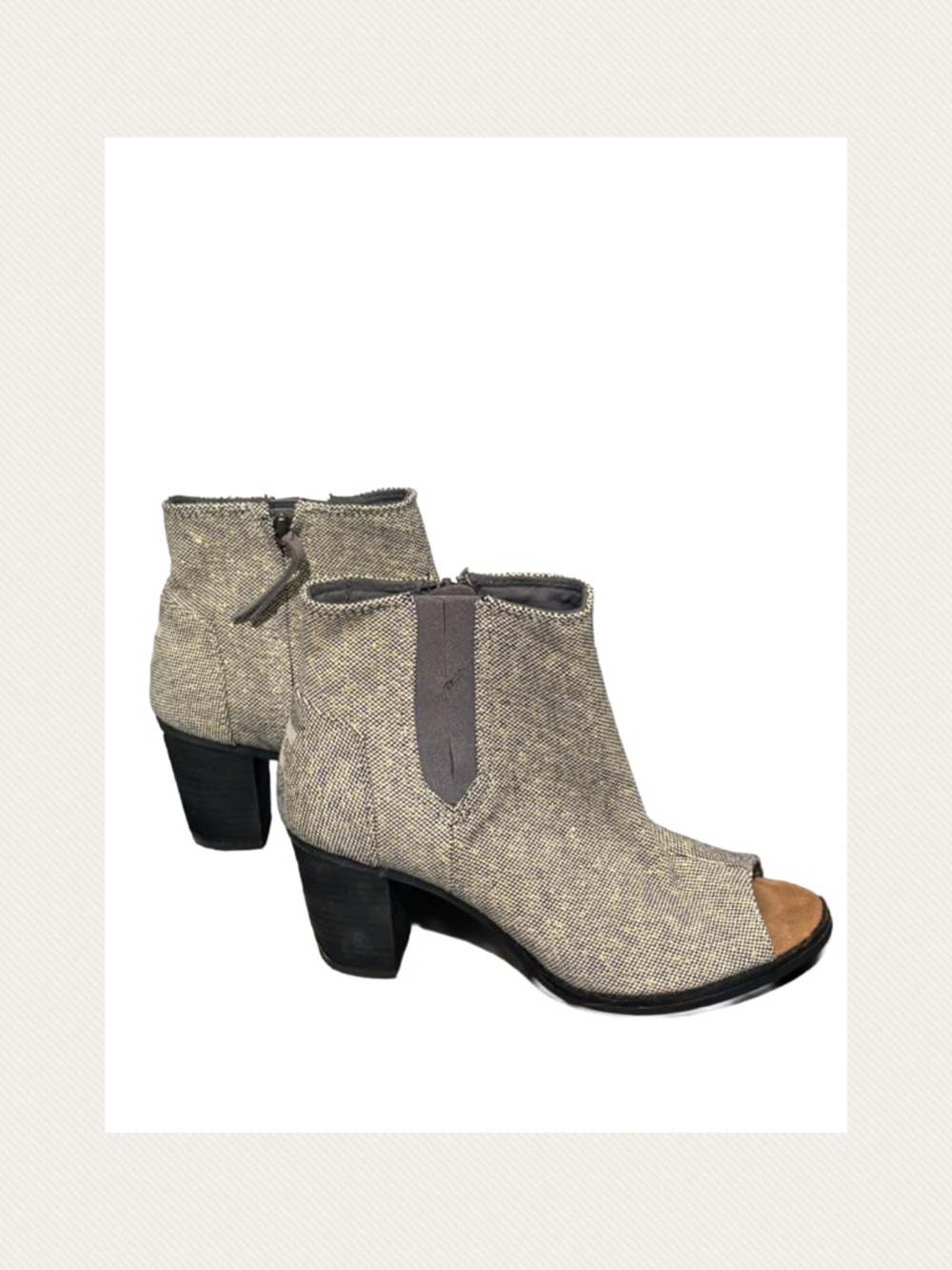 👢Toms Gray Woven Peep-Toe Ankle Booties